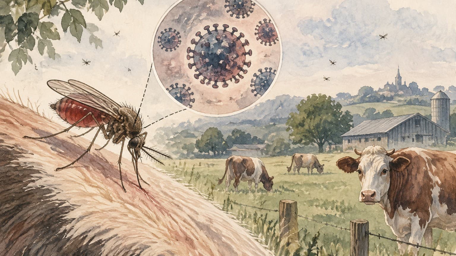 Illustration: midge biting fly cattle farm