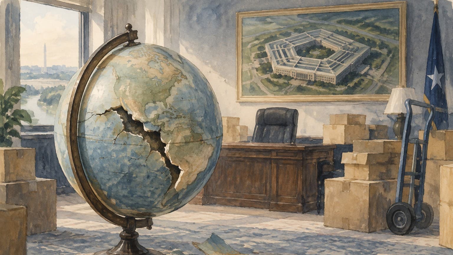 Illustration: Damaged Eisenhower globe Pentagon office