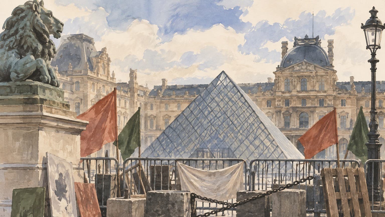 Illustration: Louvre museum protest blockade