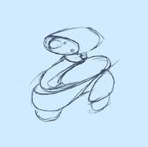 Pencil sketch of a curled-up robot.