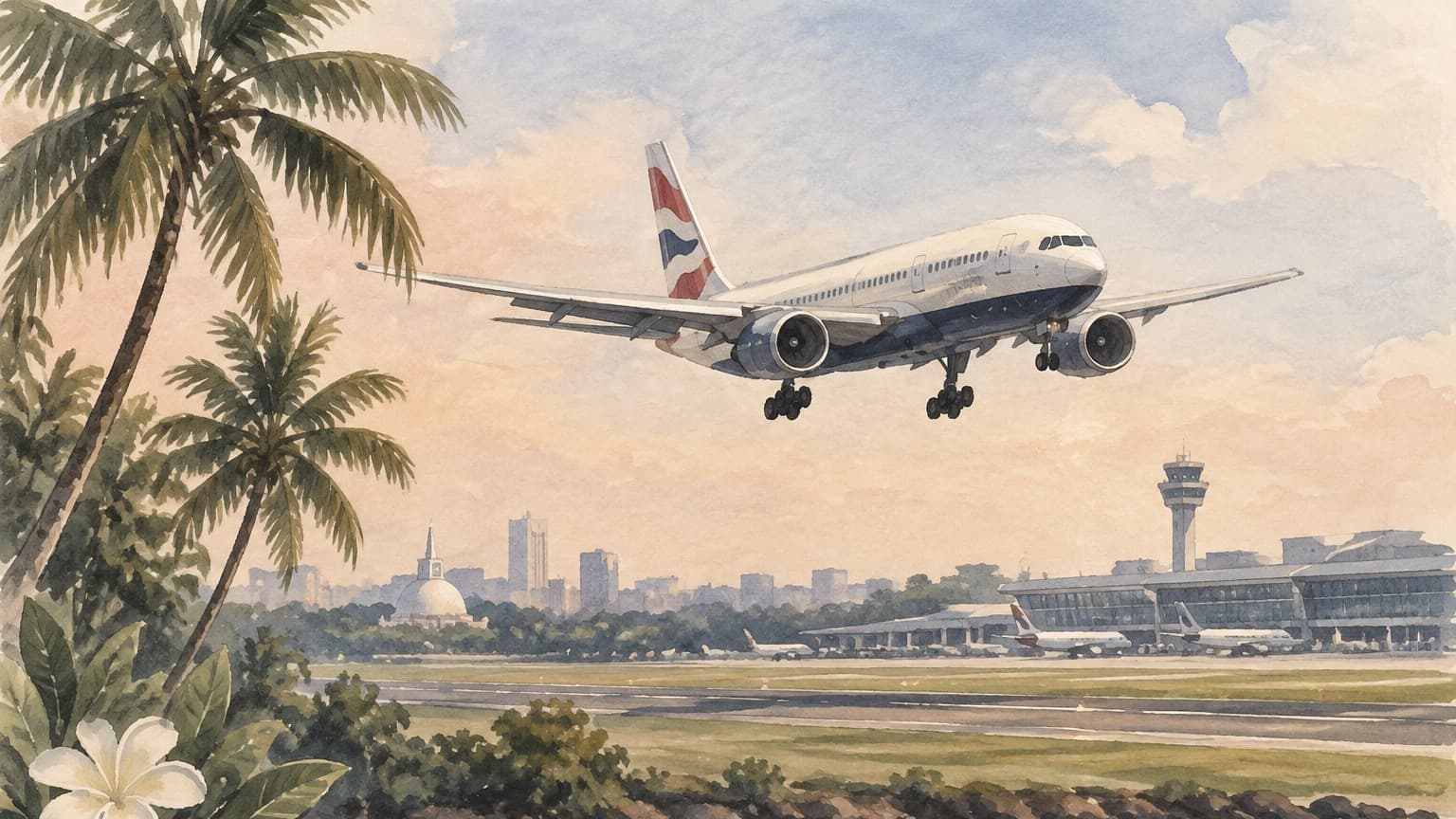 Illustration: British Airways Boeing 777 landing Colombo