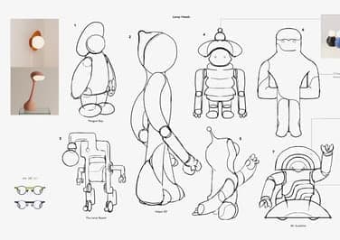 Sheet of robot character line drawings.