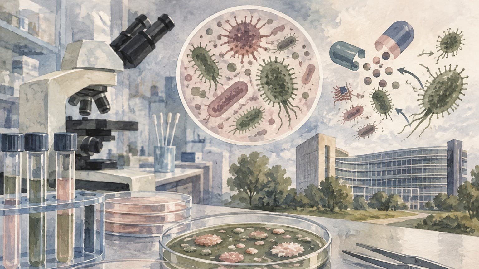 Illustration: drug resistant germs laboratory CDC