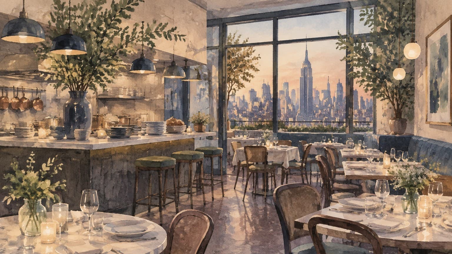 Illustration: New York City restaurant interior opening