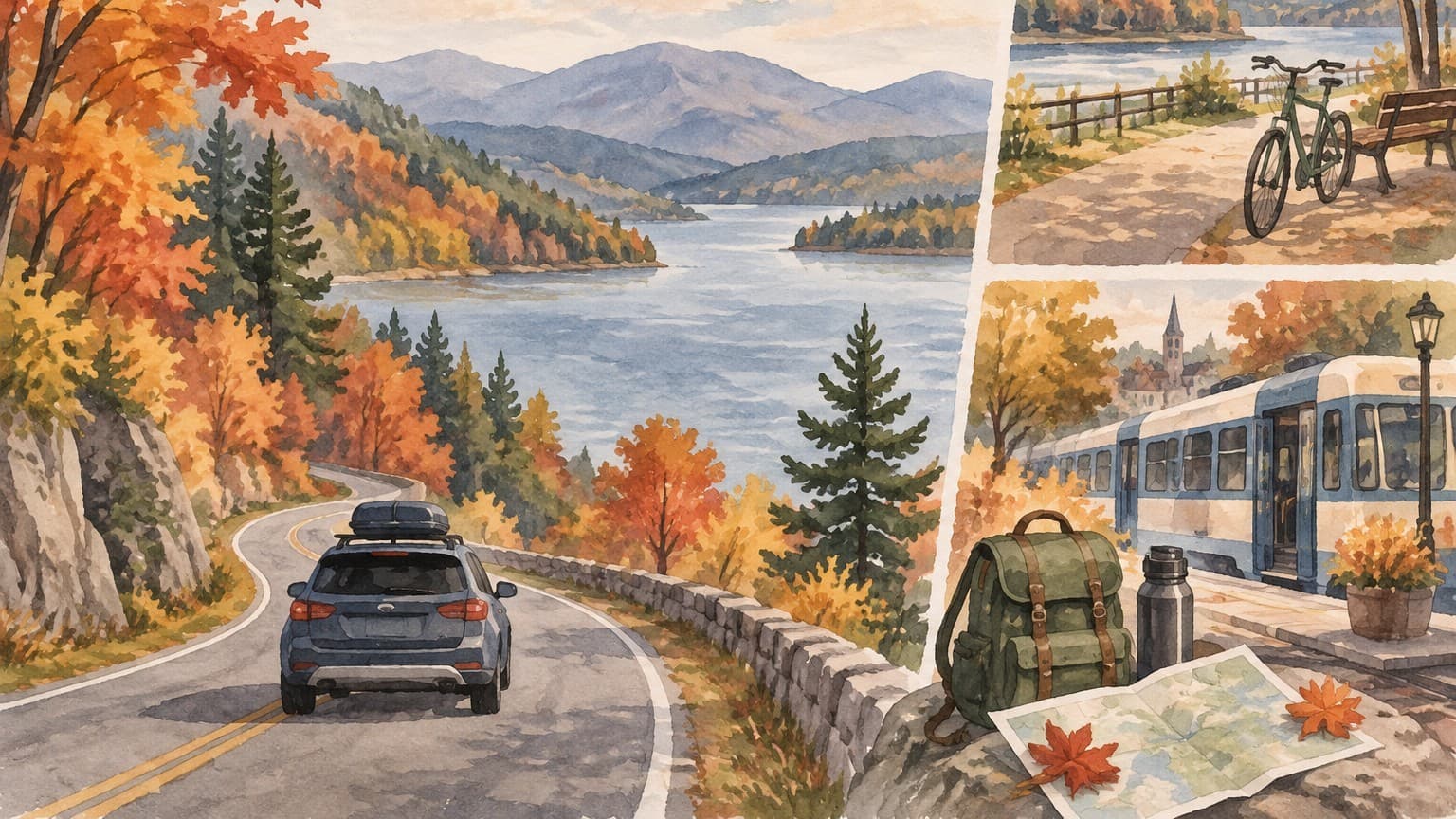 Illustration: fall foliage road trip scenic